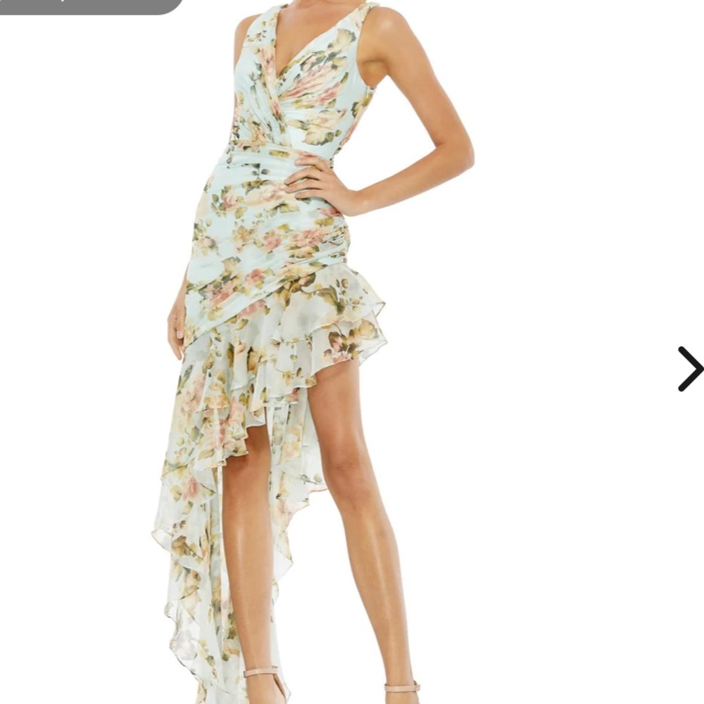 Mac Duggal Pastel Floral High-Low Mini Dress - Mint, Pink, Cream